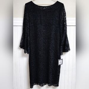 Marina Black Lace Bell Sleeve Midi Dress Size 12 - New With Tags